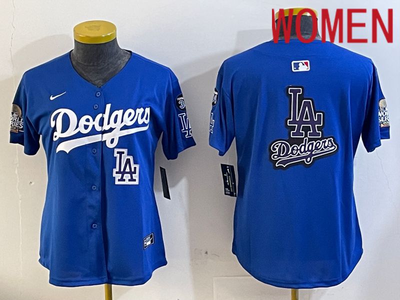 Women Los Angeles Dodgers blank 2024 World series patch blue jersey 202411201->women mlb jersey->Women Jersey